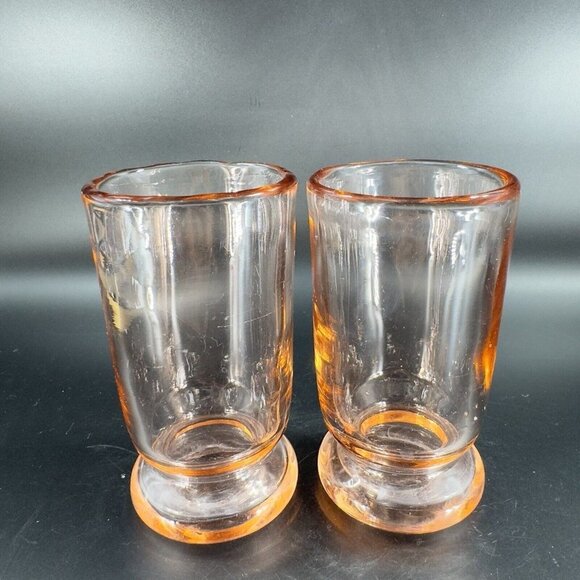 1950s Peachy Pink Tumbler Drinking Glasses Set 2 Thick Heavy Glass Cups Mugs VTG - Picture 13 of 15